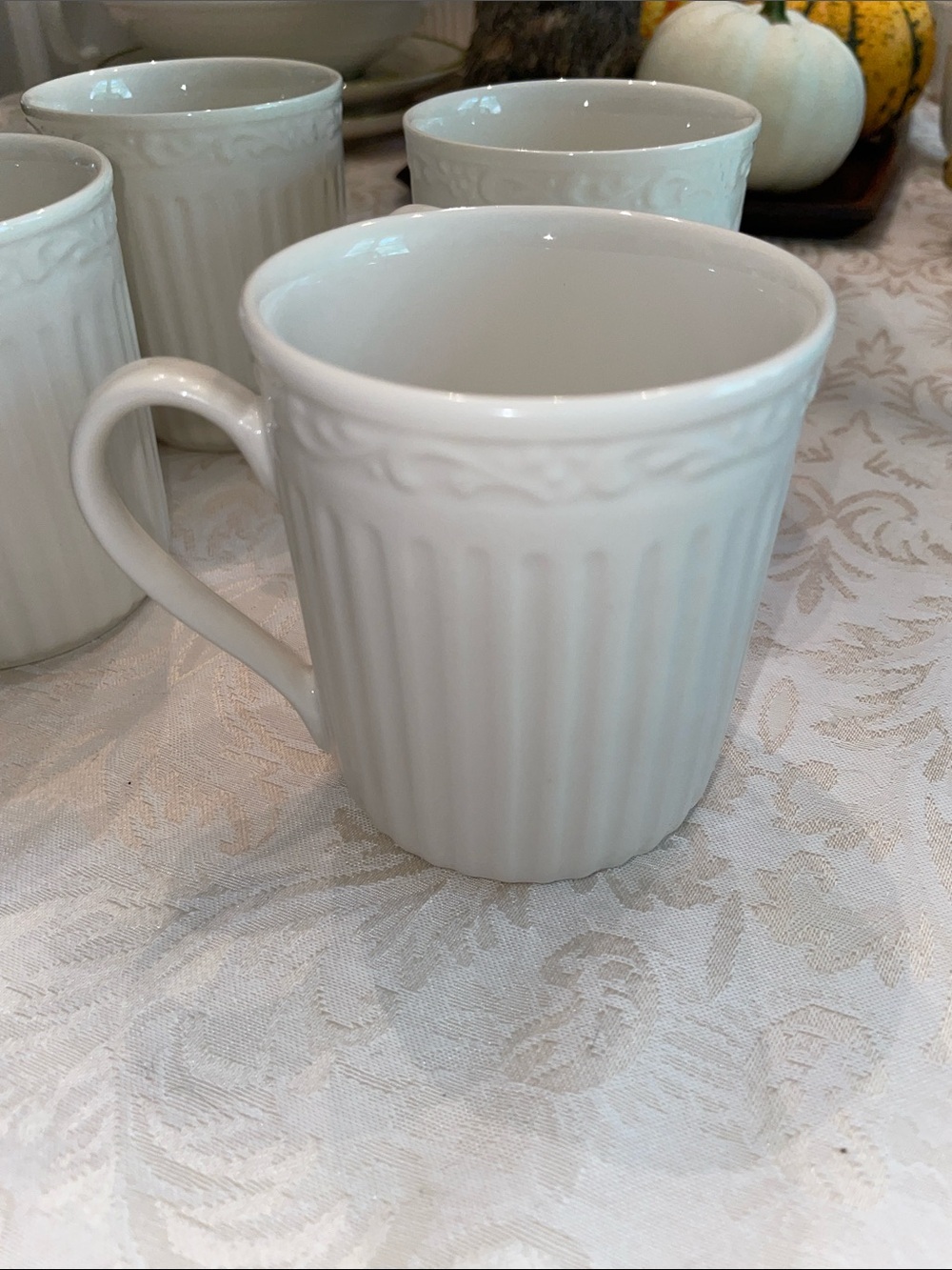 Set of 4 Mikasa Italian Countryside Ivory Stoneware Coffee Cups, Like New